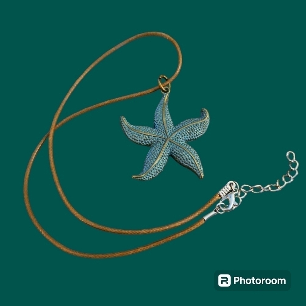 3/$30 Patina Starfish Pendant Mermaidcore Fisherman Rope Necklace